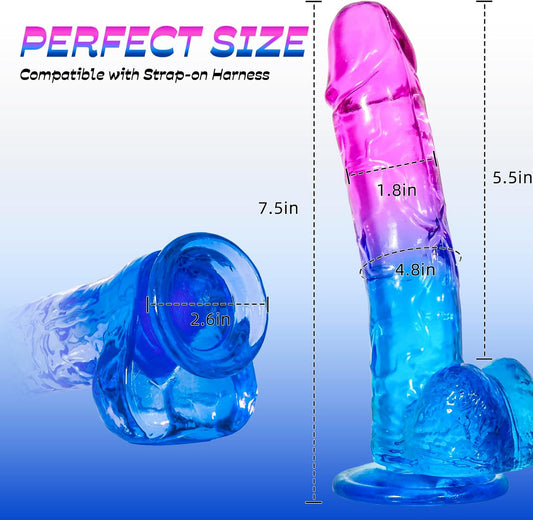 7.5 Inch Dual Color Realistic Dildo with Strong Suction Cup | Soft Body-Safe Jelly Material | Waterproof Adult Wellness Accessory