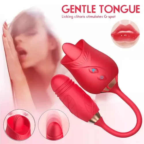 3-in-1 Rose Personal Massager | Tongue Motion, Vibrating Bullet & Suction Stimulation | USB Rechargeable | Waterproof