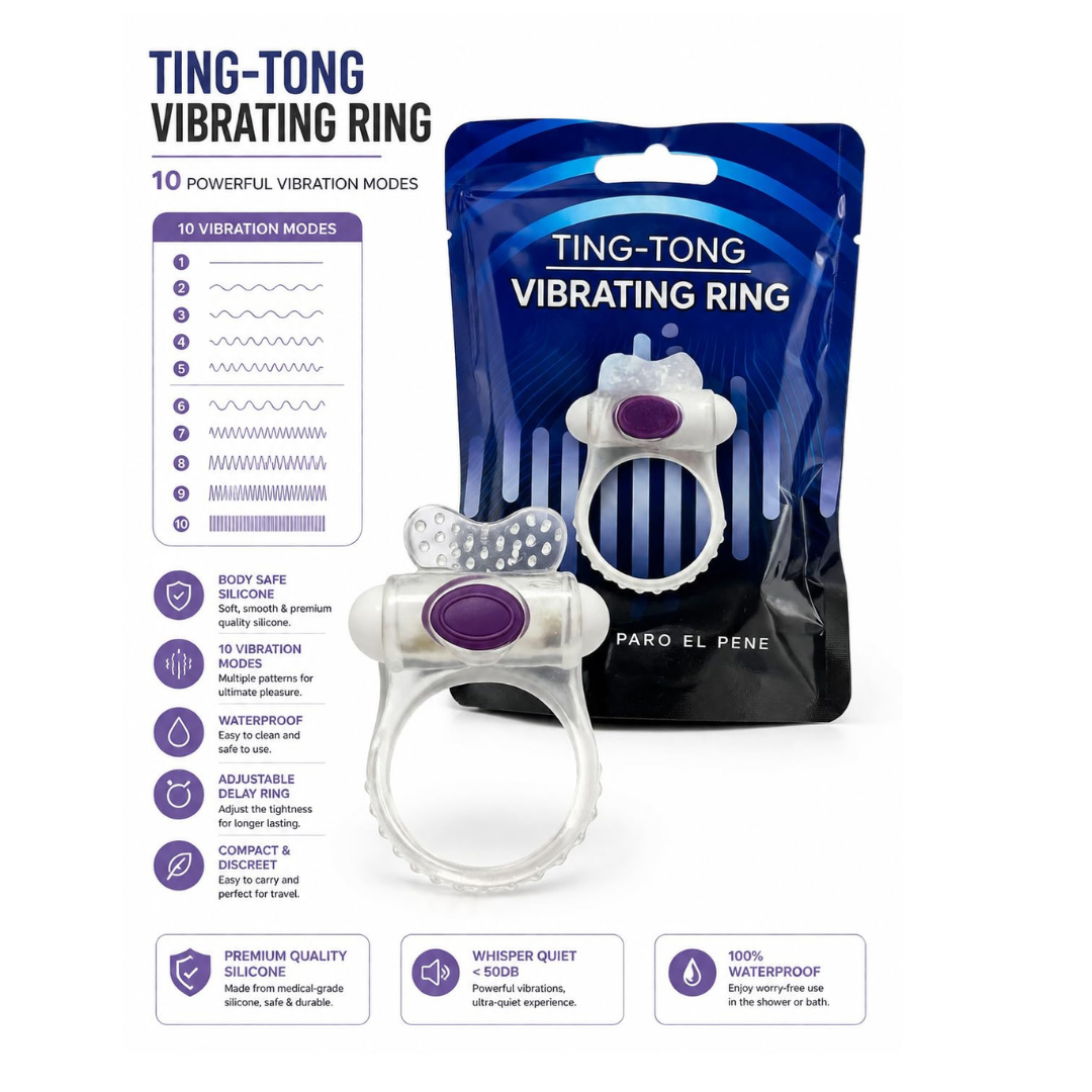 AdultsNeed Ting-Tong Rechargeable Vibrating Ring | 10 Vibration Modes | Soft Silicone | Waterproof | USB Rechargeable