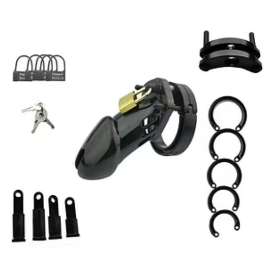 AdultsNeed Premium Male Chastity Cage Kit with 5 Adjustable Rings, Lock & Keys | Lightweight Resin Device for Adult Wellness