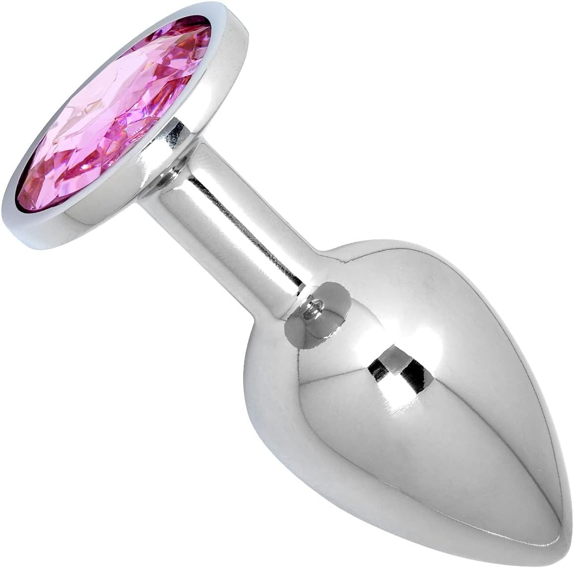 AdultsNeed Small Stainless Steel Butt Plug with Pink Crystal – Smooth Metal Beginner Anal Plug