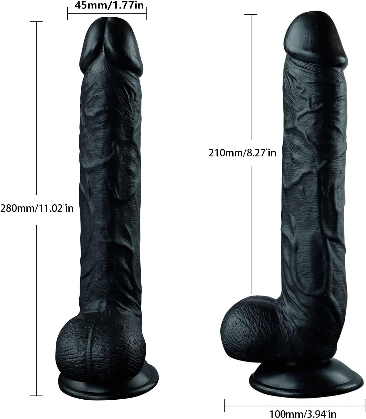11 Inch Realistic Dual Density Dildo with Suction Cup | Soft Body-Safe Silicone | Flexible Adult Wellness Toy | Black