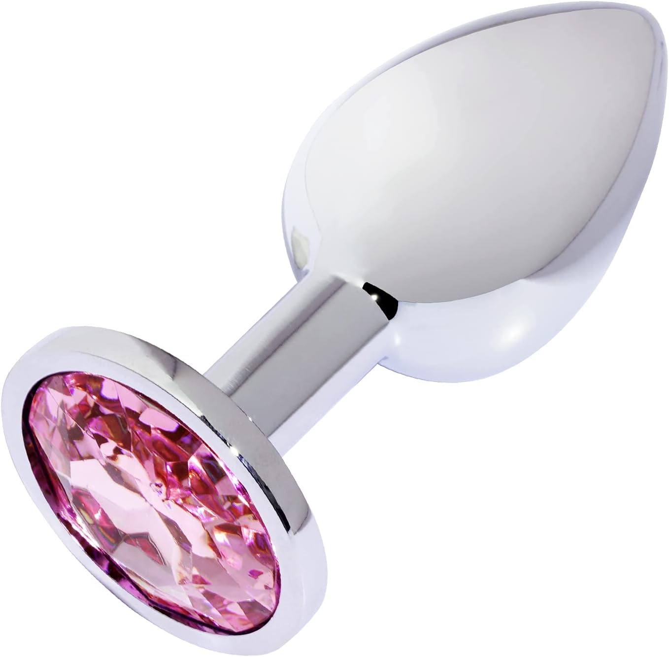 AdultsNeed Small Stainless Steel Butt Plug with Pink Crystal – Smooth Metal Beginner Anal Plug