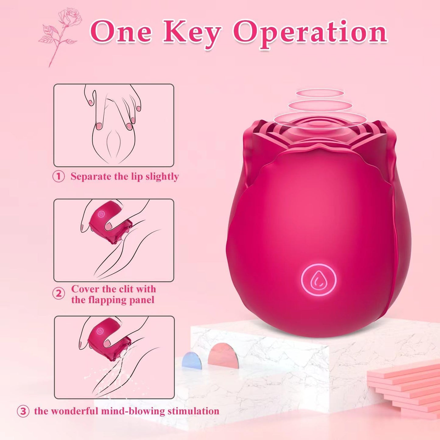 Rose Air Pulse Clitoral Stimulator | 7 Suction Modes | USB Rechargeable | Waterproof Adult Wellness Massager