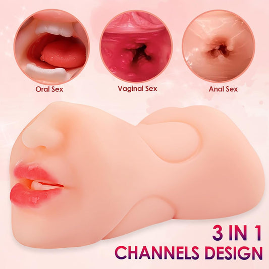 3-in-1 Realistic Male Masturbator Sleeve – Soft TPE Oral, Front & Rear Entry Stroker