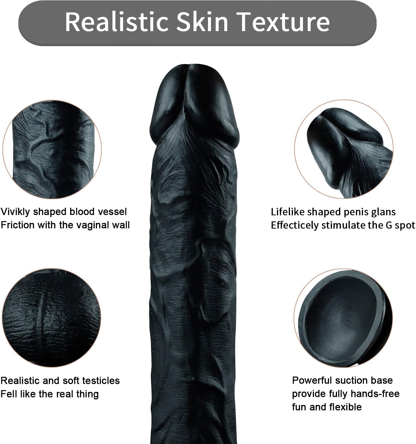 11 Inch Realistic Dual Density Dildo with Suction Cup | Soft Body-Safe Silicone | Flexible Adult Wellness Toy | Black