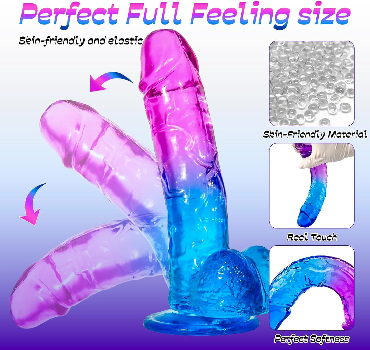 7.5 Inch Dual Color Realistic Dildo with Strong Suction Cup | Soft Body-Safe Jelly Material | Waterproof Adult Wellness Accessory