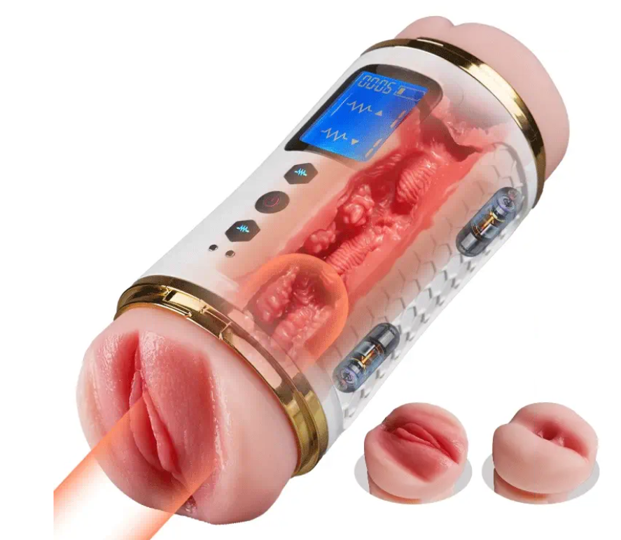 Dual Sync Automatic Rotating & Vibrating Male Stroker with LCD Display | USB Rechargeable | IPX7 Waterproof | Dual Sleeve Design