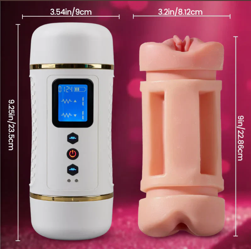 Dual Sync Automatic Rotating & Vibrating Male Stroker with LCD Display | USB Rechargeable | IPX7 Waterproof | Dual Sleeve Design