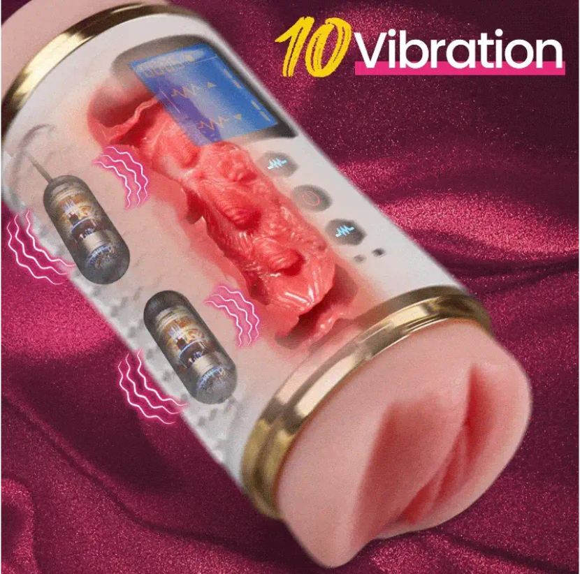 Dual Sync Automatic Rotating & Vibrating Male Stroker with LCD Display | USB Rechargeable | IPX7 Waterproof | Dual Sleeve Design