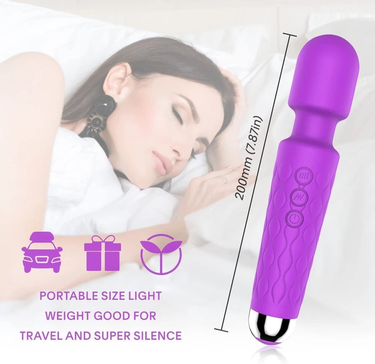 Premium Mic Wand Massager | 20 Vibration Patterns | USB Rechargeable | Waterproof Silicone Body Massager