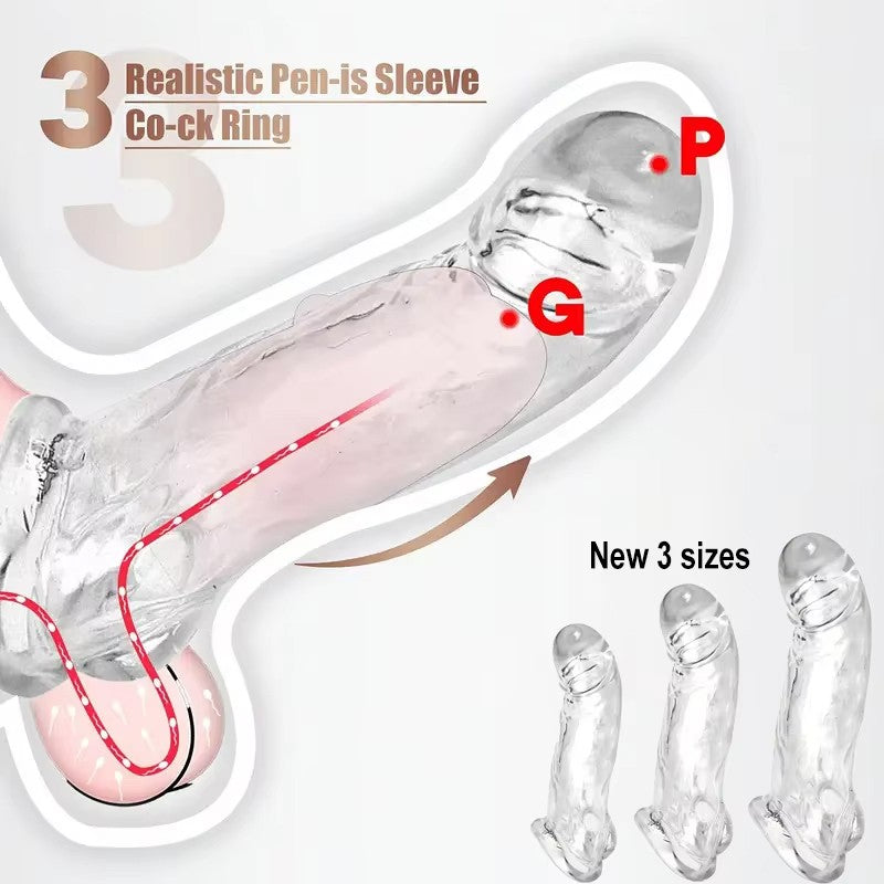 Crystal Clear Reusable Penis Sleeve with Delay Ring – 7 Inch Soft Silicone Extender