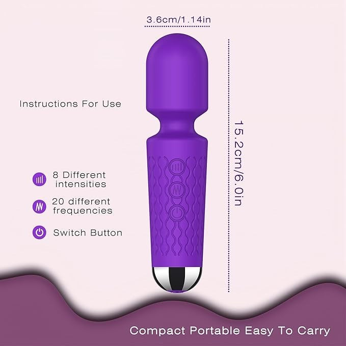 Premium Mic Wand Massager | 20 Vibration Patterns | USB Rechargeable | Waterproof Silicone Body Massager