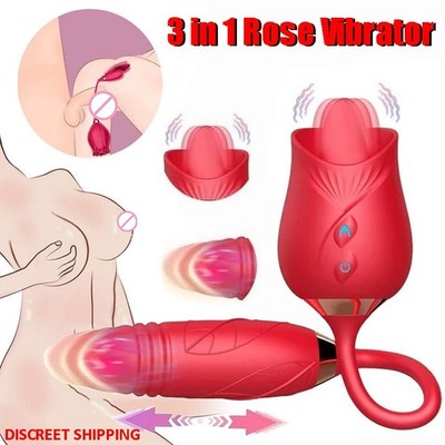 3-in-1 Rose Personal Massager | Tongue Motion, Vibrating Bullet & Suction Stimulation | USB Rechargeable | Waterproof