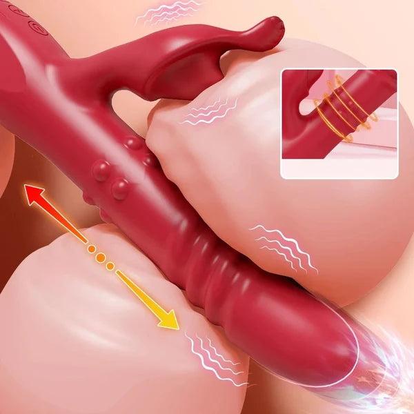 Red Rabbit Vibrating Massager with Telescopic Thrusting, G-Spot & Clitoral Stimulation