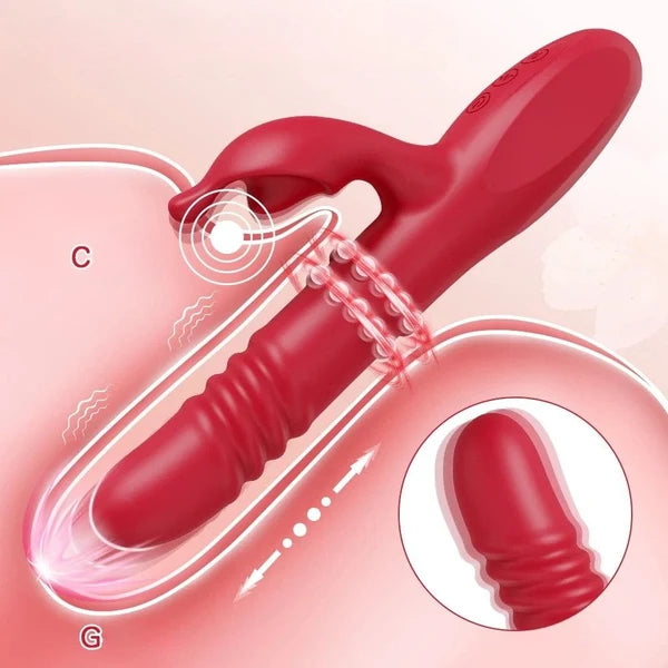 Red Rabbit Vibrating Massager with Telescopic Thrusting, G-Spot & Clitoral Stimulation